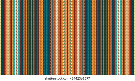 Colorful stripes background. Mexican style vector seamless pattern. Serape design. Ornament for Cinco de Mayo fiesta decor. Ethnic boho fabric . Native American Heritage day illustration