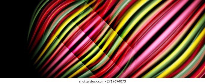 As listras coloridas criam um padrão de onda dinâmico. Matizes brilhantes se misturam, formando uma experiência visual abstrata. Elemento de design moderno.