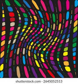 Colorful stripes distortion. Wavy lines movement. Psychedelic pattern vector. Abstract motion background.