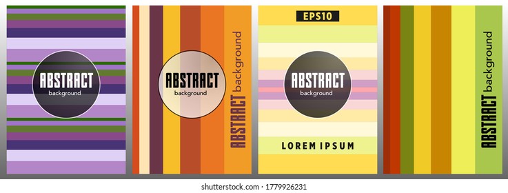 Colorful stripes.  Halftone stripes texture cover page layout templates set. Report covers graphic design, business brochure pages corporate templates.