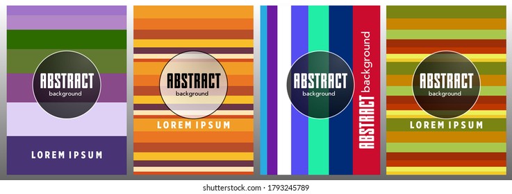 Colorful stripes.  Halftone stripes texture cover page layout templates set. Report covers graphic design, business brochure pages corporate templates.