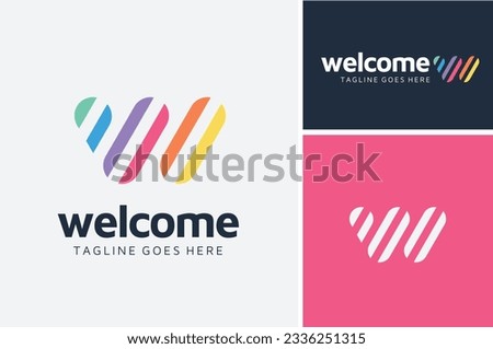 Colorful Stripes Initial Letter W with Vibrant Retro Vintage Disco Rainbow Colors logo design