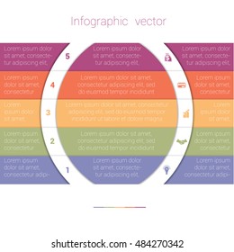 Colorful Strips and White Semicircles for Text.Template Infographic Five Position. Business Area Chart Diagram Data.