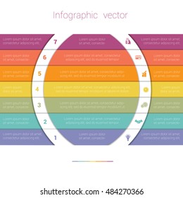 Colorful Strips and White Semicircles for Text.Template Infographic Seven Position. Business Area Chart Diagram Data.