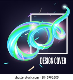 Colorful stroke on the dark background with falling abstract design elements. Design cover. Vector illustration
