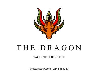 Colorful Strong Horned Dragon Snake Head Face Logo Design Vector