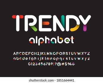 Colorful style alphabet design with uppercase, lowercase, number and symbols