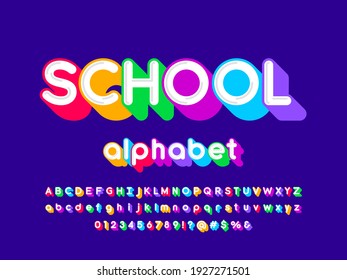 Colorful style alphabet design with uppercase, lowercase, number and symbols