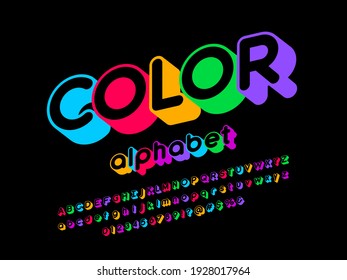 Colorful style alphabet design with uppercase, lowercase, number and symbols