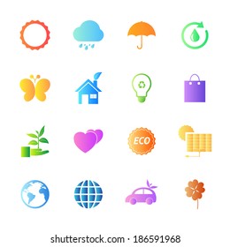 Colorful style Eco icons vector set.