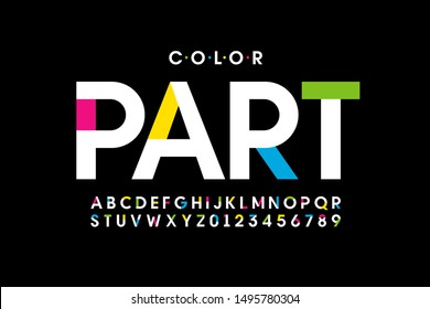 Colorful style font design, alphabet letters and numbers, vector illustration