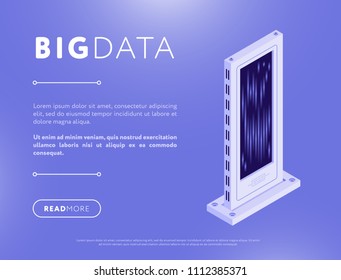 Colorful style of website with information of big data and element of database server in isometry