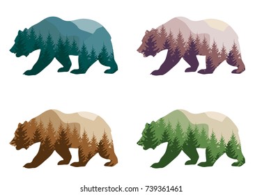 colorful styling bear for your design, isolated objects, vector illustration