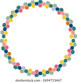 Bolhas coloridas e elegantes quadro vazio. Modelo de colmeia de mosaico vetorial para texto. Arte moderna chá de bebê gráfico