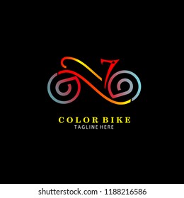 Colorful Stylish Contour Bicycle Logo Sign Icon for Bike Shop or Thematic Company