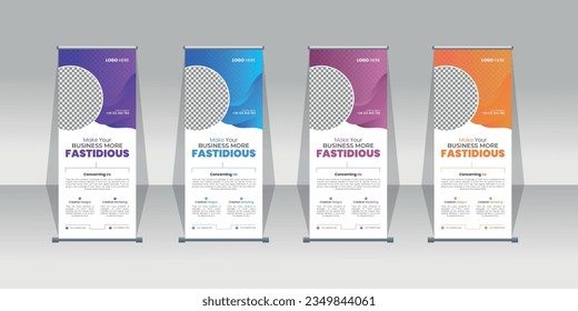 Colorful Stylish Creative Corporate Roll Up Banner Signage Standee Template for Advertising and Multipurpose Use with 4 Color bundle
