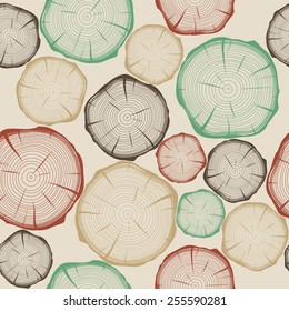 Colorful stylish cut log butt seamless background. Vector illustration. 