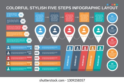 Colorful stylish five steps infographic layout
