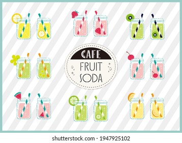 Colorful and stylish fruit soda icon set