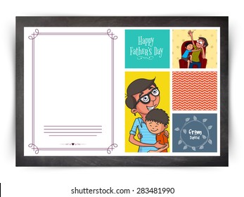 Colorful stylish greeting card with father and son for Happy Father's Day celebration concept.