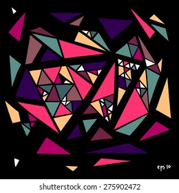 Colorful stylish grungy vector collection of geometric hand-drawn triangles on black background in graffiti street art style. 