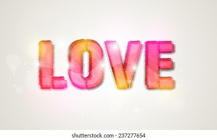Colorful stylish Love text for Happy Valentine's Day celebration on shiny grey background.