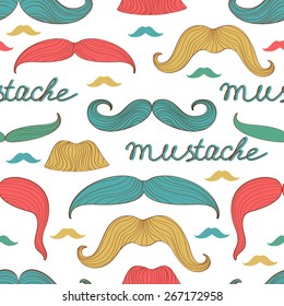 Colorful stylish seamless mustache pattern. Vector illustration