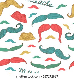 Colorful stylish seamless mustache pattern. Vector illustration