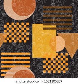 Colorful Stylish Seamless pattern vector hand drawn,tropical palm forest, with geometric shape modern mood design for fashion fabric and all prints