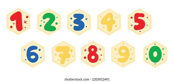 Colorful stylish set of numbers for kids from 1 to 0 for print.