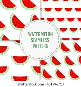 Colorful stylish summer seamless pattern of watermelon slices. Vector illustration of summer fruits. Eco food illustration. Can be used for banner, cards, invitations etc.