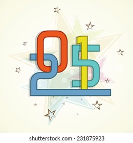 Colorful stylish text 2015 for Happy New Year celebration on stars decorated background.