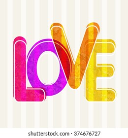 Colorful stylish text Love on abstract vintage background for Happy Valentine's Day celebration.
