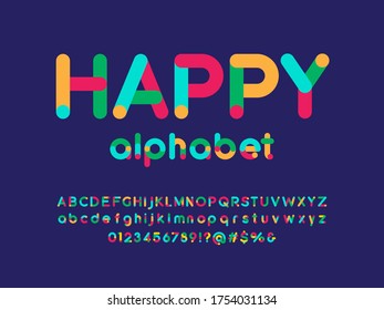 colorful stylized alphabet design with uppercase, lowercase, numbers and symbols