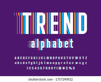 colorful stylized alphabet design with uppercase, lowercase, numbers and symbols