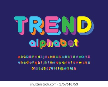 colorful stylized alphabet design with uppercase, lowercase, numbers and symbols