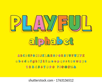 colorful stylized alphabet design with uppercase, lowercase, numbers and symbols