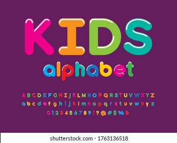 colorful stylized alphabet design with uppercase, lowercase, numbers and symbols