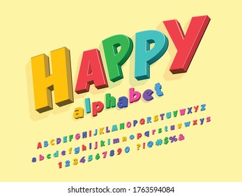 colorful stylized alphabet design with uppercase, lowercase, numbers and symbols