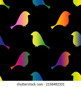 Colorful stylized bird seamless pattern on black background. Vector illustration.