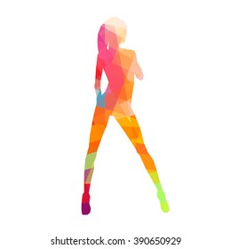 The colorful stylized dancer's pose. Drawing is made by polygons. Vector design elements for your creativity.