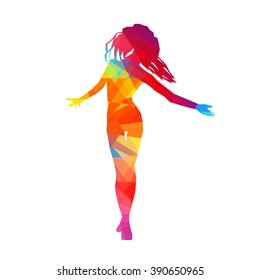 The colorful stylized dancer's pose. Drawing is made by polygons. Vector design elements for your creativity.
