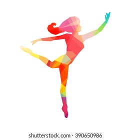 The colorful stylized dancer's pose. Drawing is made by polygons. Vector design elements for your creativity.