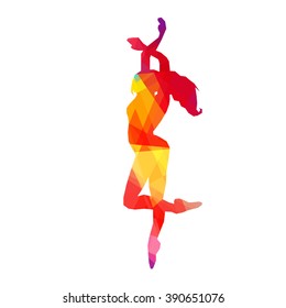 The colorful stylized dancer's pose. Drawing is made by polygons. Vector design elements for your creativity.