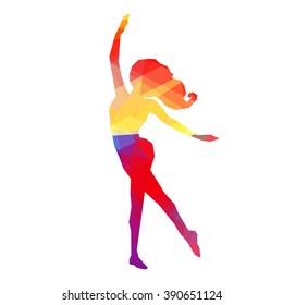 The colorful stylized dancer's pose. Drawing is made by polygons. Vector design elements for your creativity.