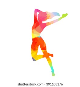 Colorful stylized dancer's pose. Drawing is made by polygons. Vector design elements for your creativity.