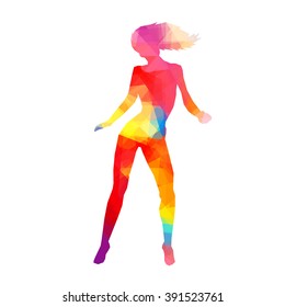 Colorful stylized dancer's pose. Drawing is made by polygons. Vector design elements for your creativity.