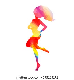 Colorful stylized dancer's pose. Drawing is made by polygons. Vector design elements for your creativity.