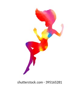 Colorful stylized dancer's pose. Drawing is made by polygons. Vector design elements for your creativity.