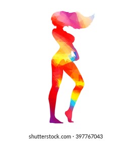 Colorful stylized dancer's pose. Drawing is made by polygons. Vector design elements for your creativity.